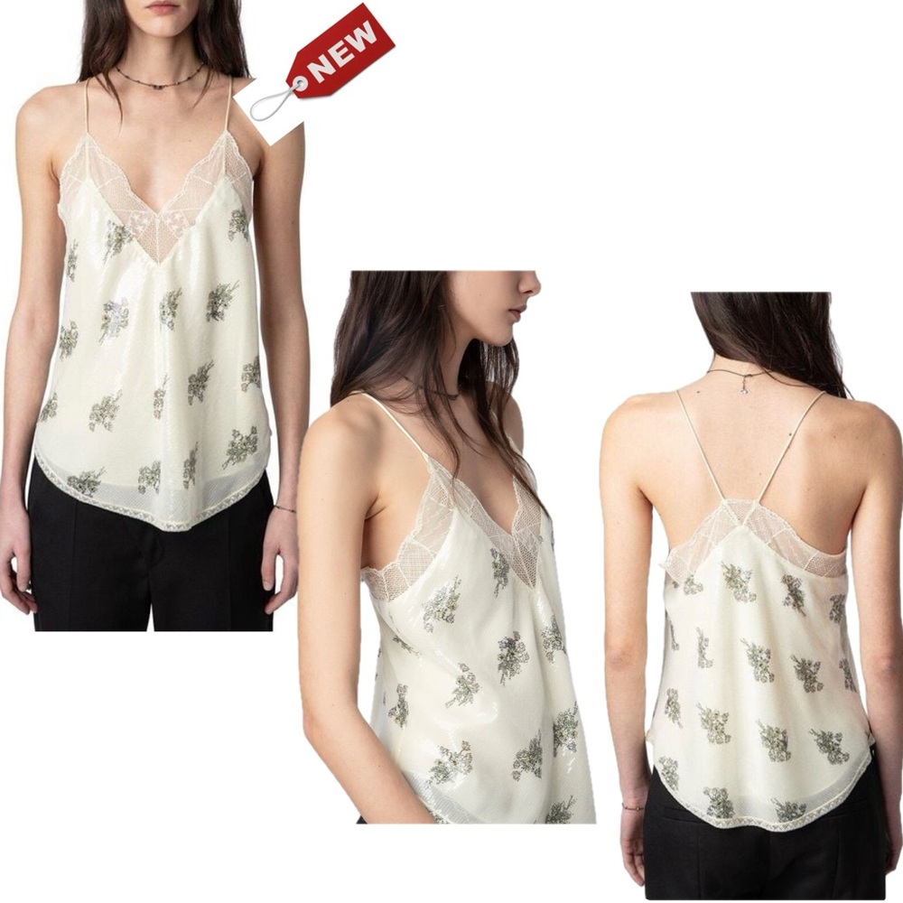 Zadig & Voltaire Women's White Christy Sequins Flowers Floral Print Tank XS NWT